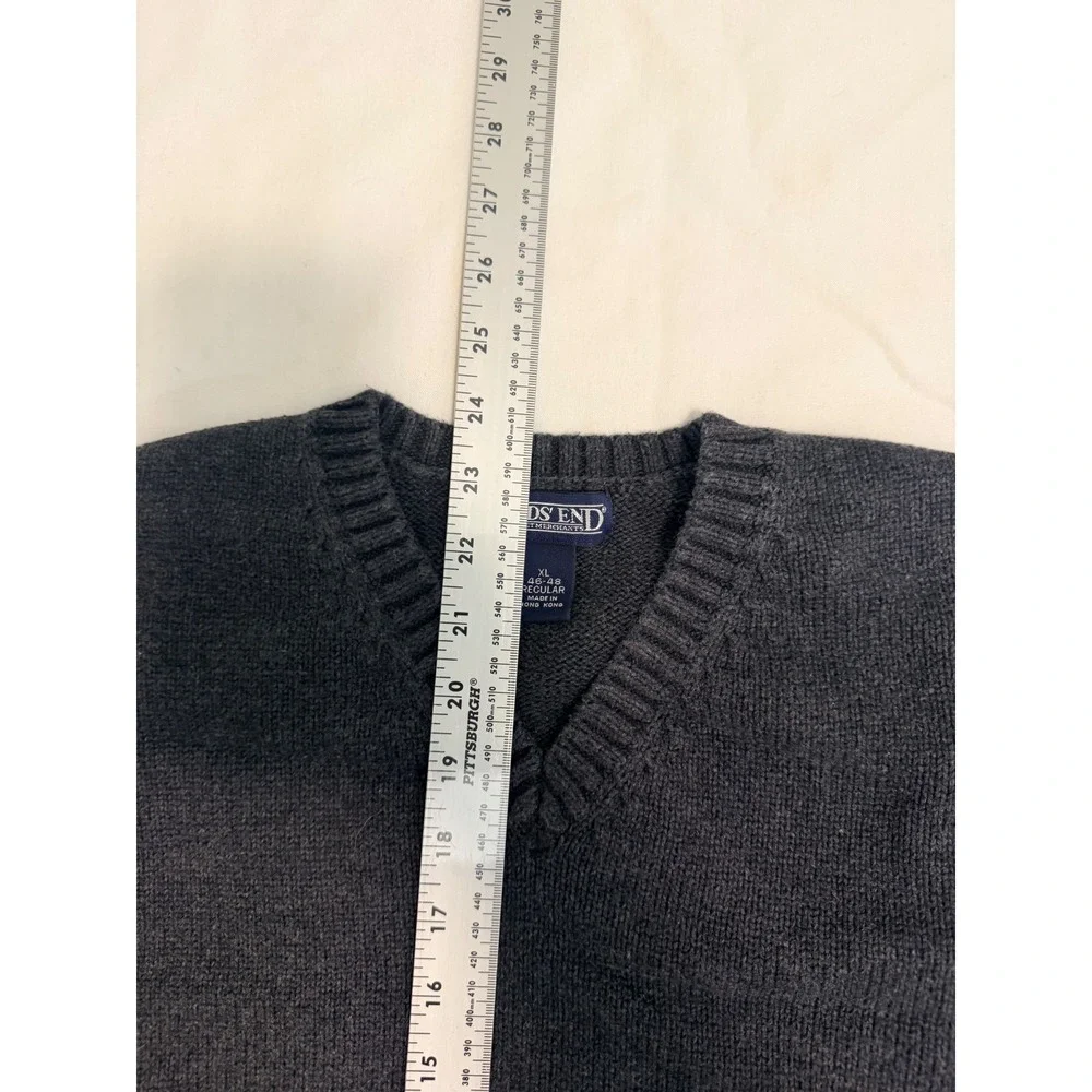 Lands End Mens XL Charcoal Gray V-Neck Knit Sweater Vest Regular 46-48 RN 62830